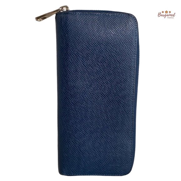 Authentic Louis Vuitton Blue Marine Navy Taiga Leather Vertical Zippy Wallet - Picture 1 of 14